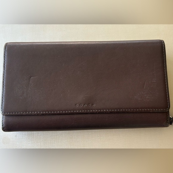Coach All leather Brown Trifold long wallet - Picture 1 of 9